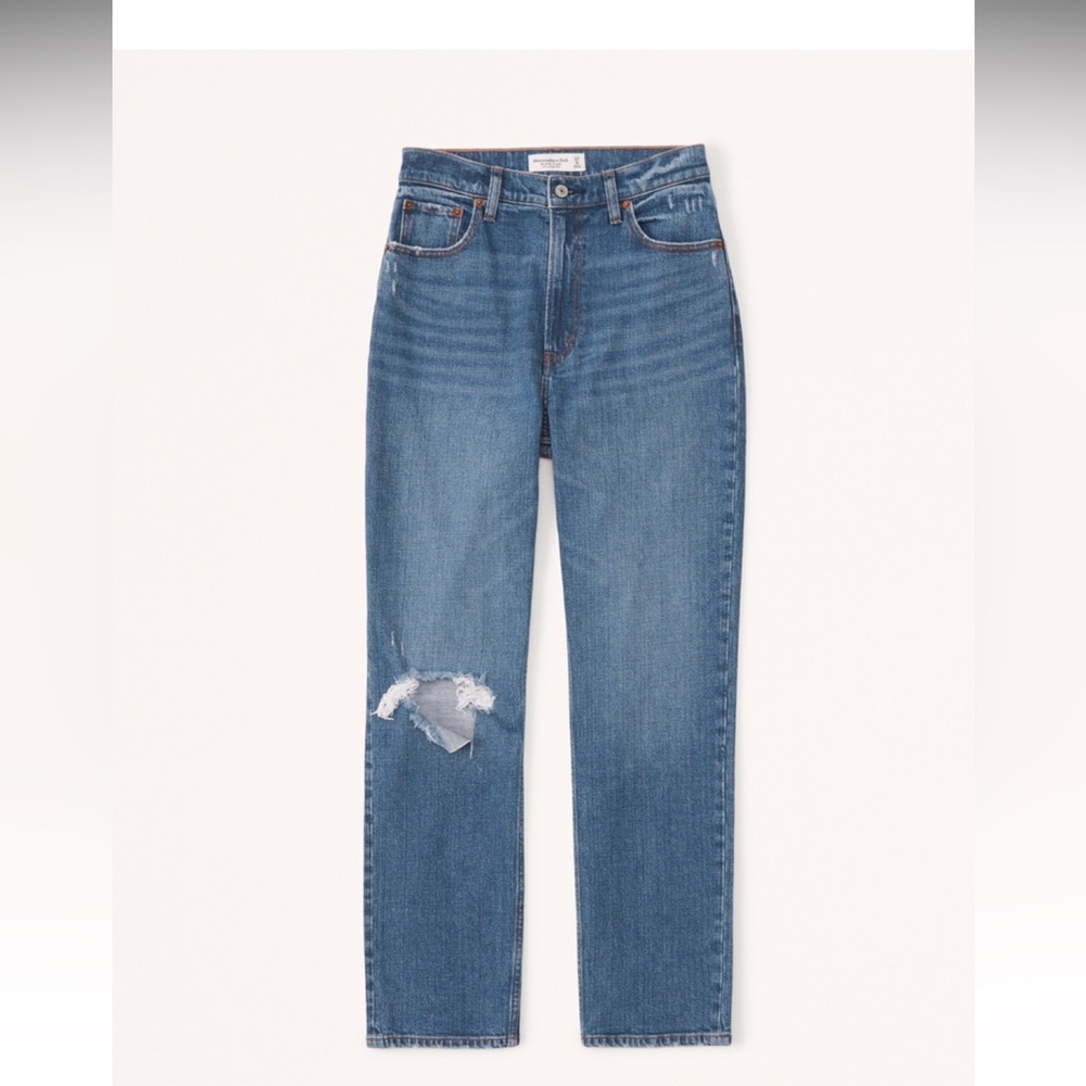 Abercrombie Ultra High Rise Ankle Straight Women's Blue Distressed Jeans